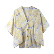 Load image into Gallery viewer, Yellow Tie Eye Button Down Kimono Poncho
