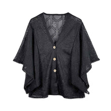 Load image into Gallery viewer, Black Geometric Pattern Knit Button Down Kimono Poncho
