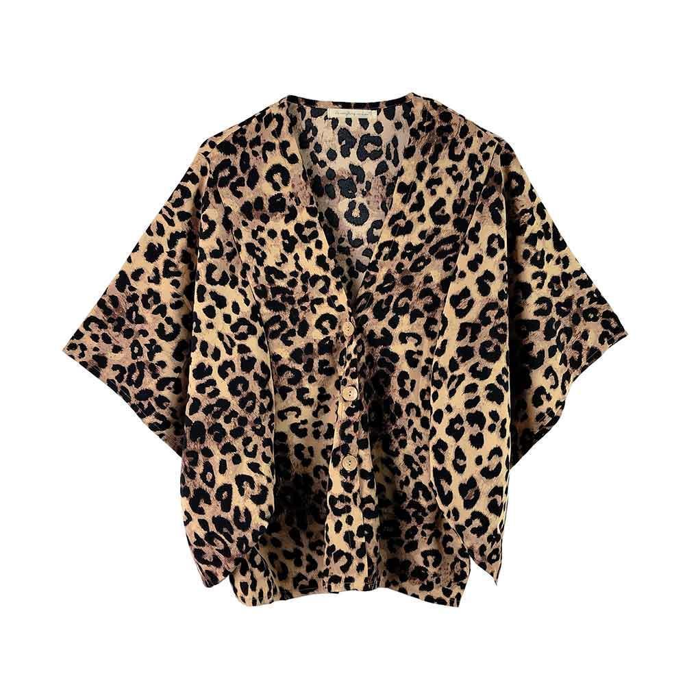 Brown Leopard Print Button Down Kimono Poncho - Jewelry Store by Erik Rayo