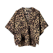 Load image into Gallery viewer, Brown Leopard Print Button Down Kimono Poncho
