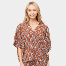 Load image into Gallery viewer, Brown Floral Print Button Down Kimono Poncho
