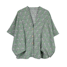 Load image into Gallery viewer, Green Floral Print Button Down Kimono Poncho
