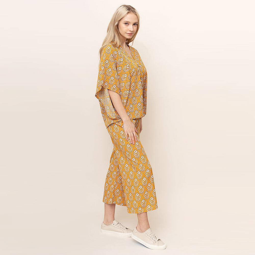 Yellow Floral Print Button Down Kimono Poncho - Jewelry Store by Erik Rayo