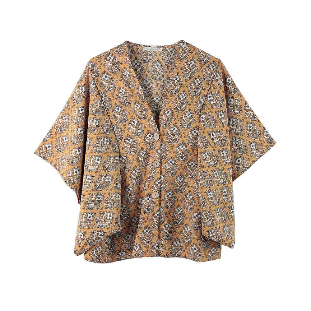 Yellow Floral Print Button Down Kimono Poncho - Jewelry Store by Erik Rayo