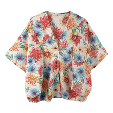 Load image into Gallery viewer, Ivory Floral Print Button Down Kimono Poncho
