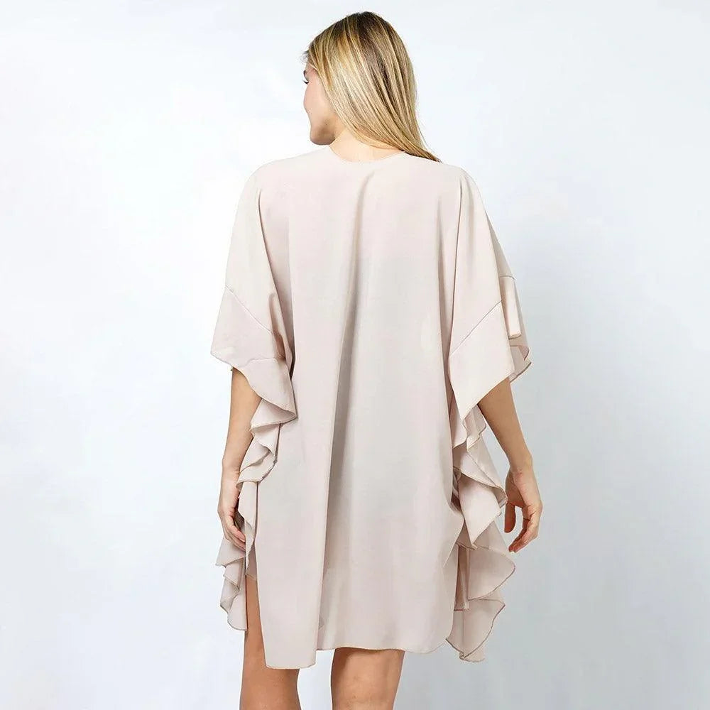 Beige Chiffon Ruffle Kimono Poncho - Jewelry Store by Erik Rayo