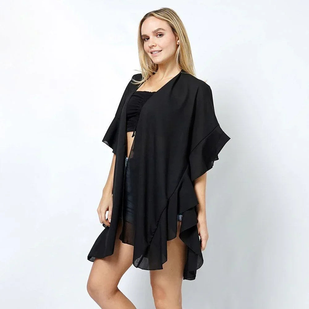 Black Chiffon Ruffle Kimono Poncho - Jewelry Store by Erik Rayo