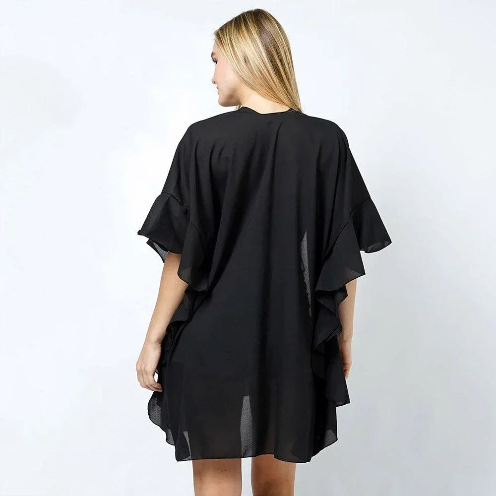 Black Chiffon Ruffle Kimono Poncho - Jewelry Store by Erik Rayo