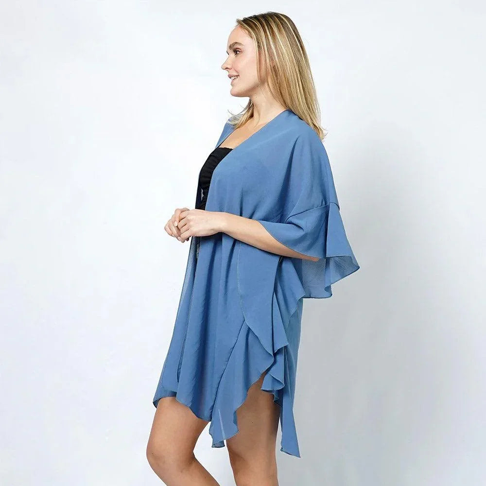 Blue Chiffon Ruffle Kimono Poncho - Jewelry Store by Erik Rayo