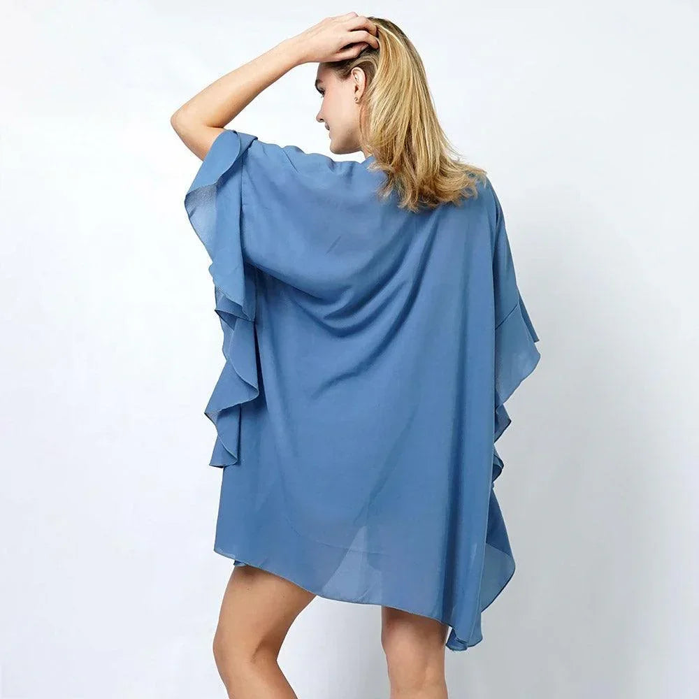 Blue Chiffon Ruffle Kimono Poncho - Jewelry Store by Erik Rayo