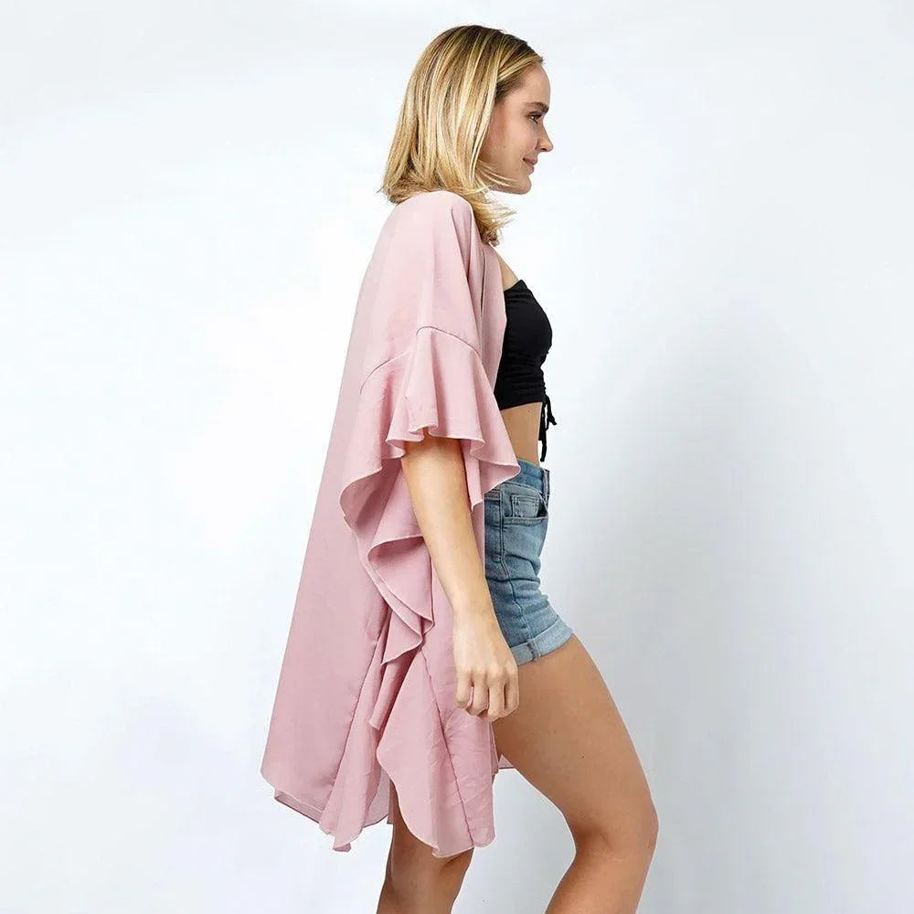 Pink Chiffon Ruffle Kimono Poncho - Jewelry Store by Erik Rayo