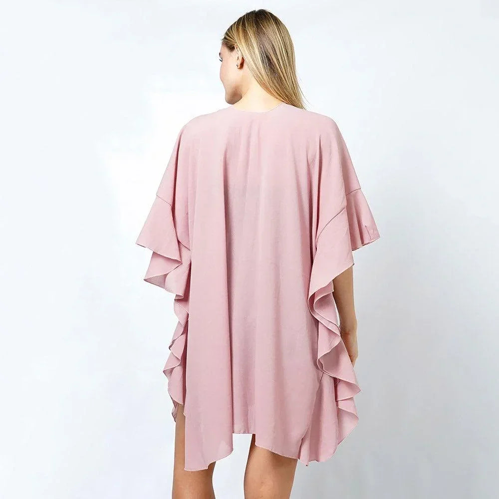 Pink Chiffon Ruffle Kimono Poncho - Jewelry Store by Erik Rayo
