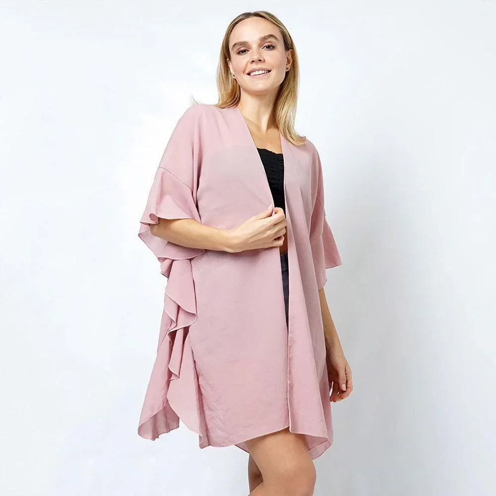 Pink Chiffon Ruffle Kimono Poncho - Jewelry Store by Erik Rayo