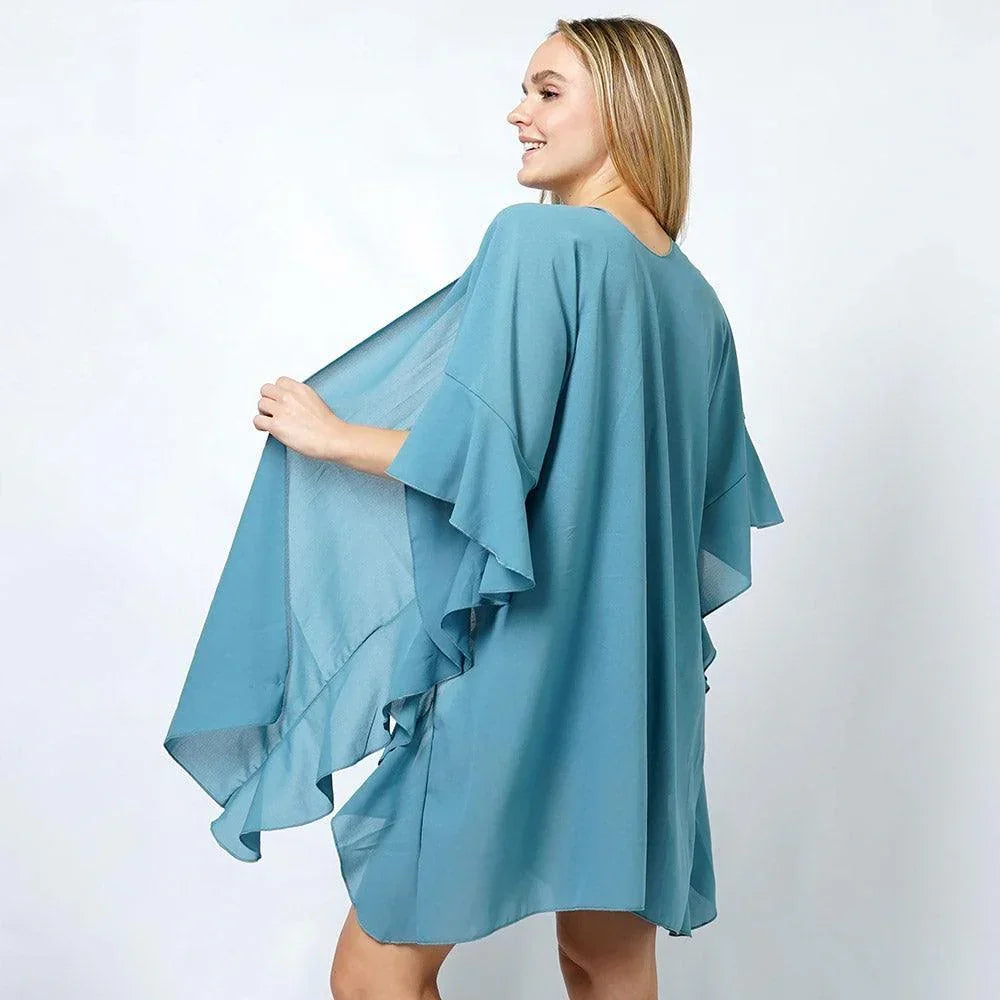 Teal Chiffon Ruffle Kimono Poncho - Jewelry Store by Erik Rayo