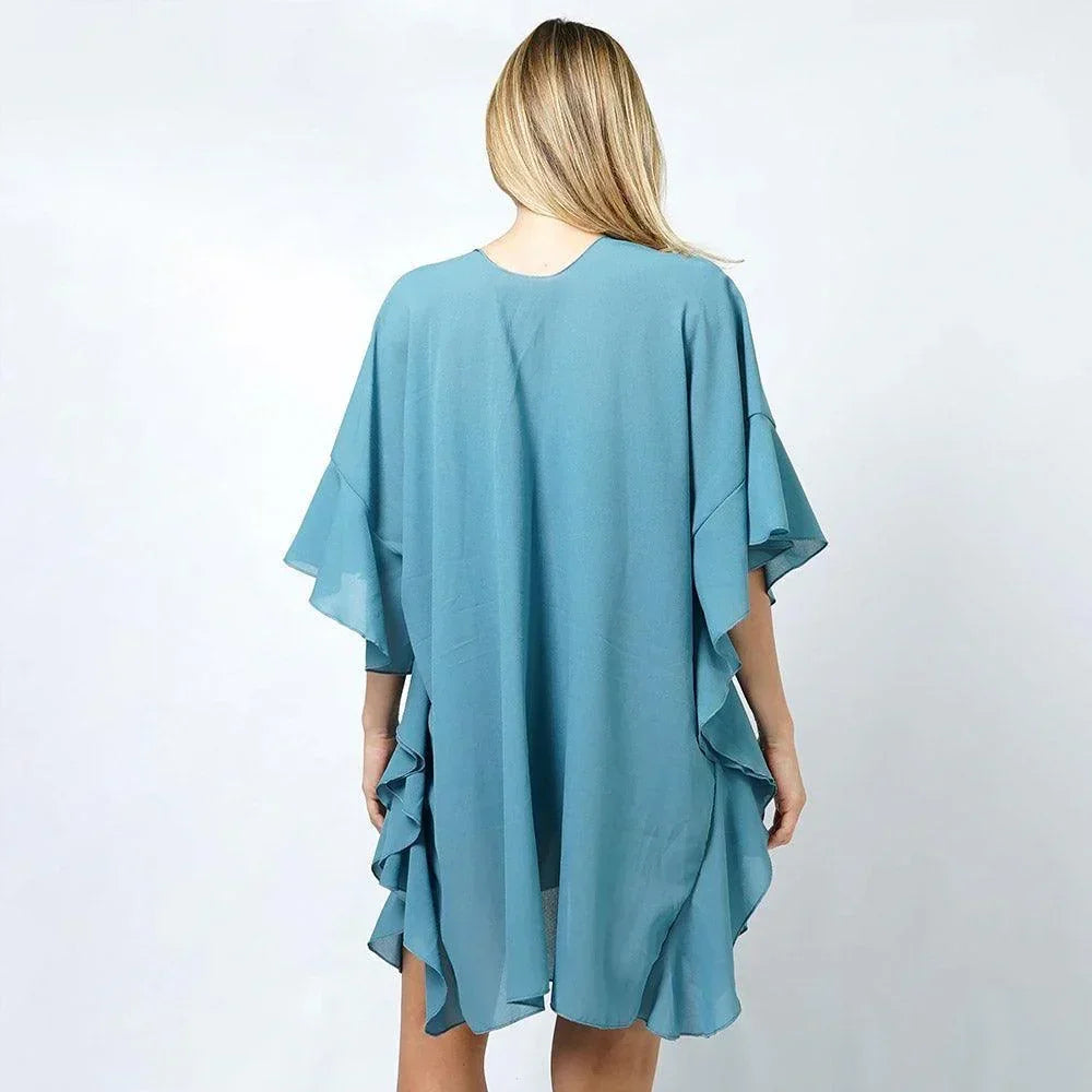 Teal Chiffon Ruffle Kimono Poncho - Jewelry Store by Erik Rayo