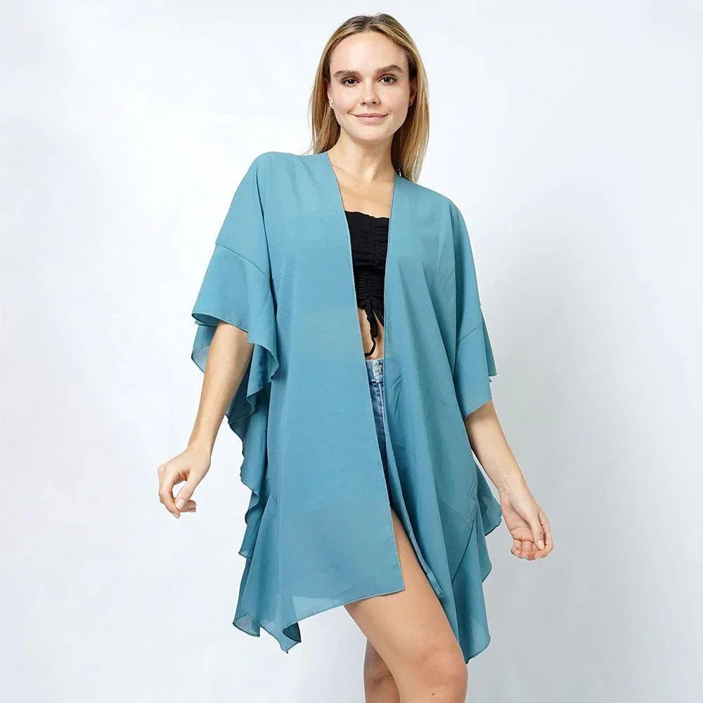 Teal Chiffon Ruffle Kimono Poncho - Jewelry Store by Erik Rayo