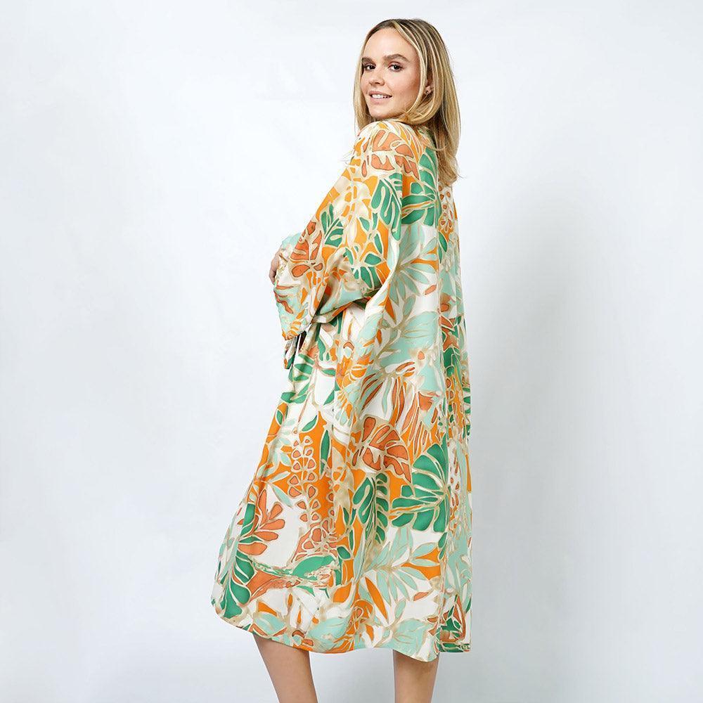 Orange Tropical Print Kimono Poncho with Sleeves - Jewelry Store by Erik Rayo