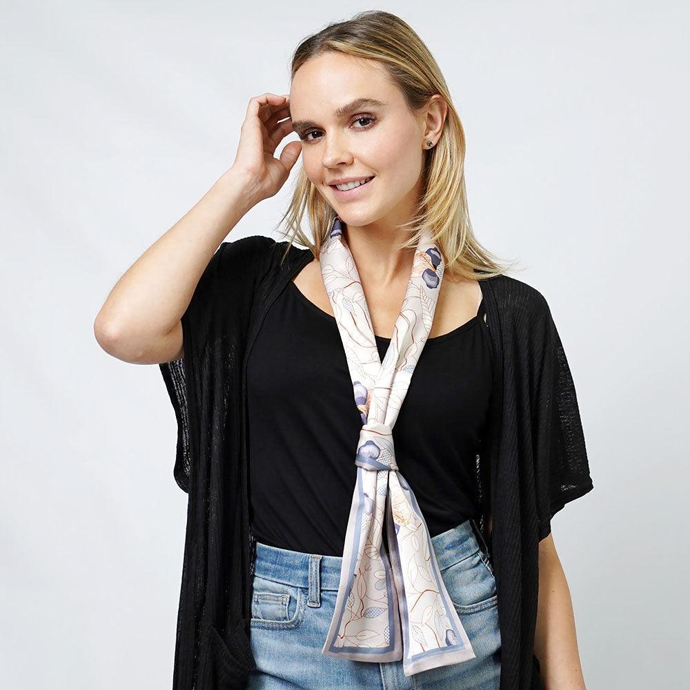 Gray Floral Print Satin Head Scarf - Jewelry Store by Erik Rayo