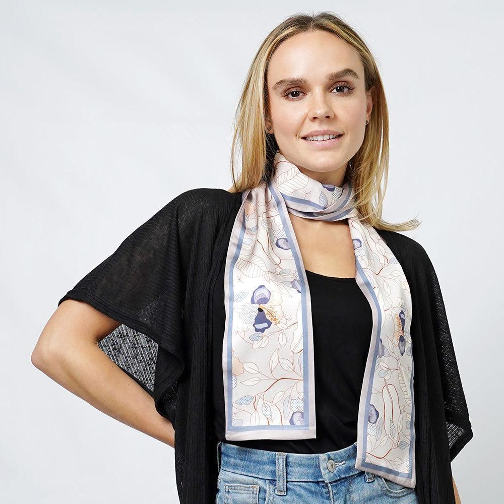 Gray Floral Print Satin Head Scarf - Jewelry Store by Erik Rayo