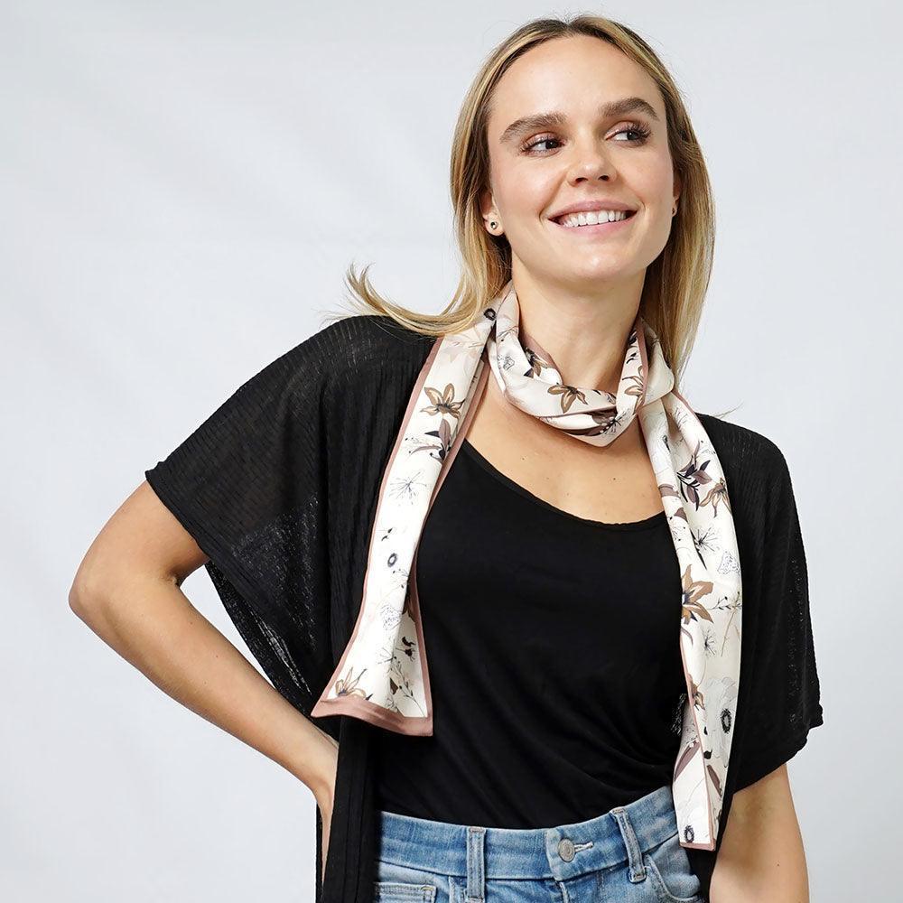 Ivory Flower Print Satin Head Scarf - Jewelry Store by Erik Rayo