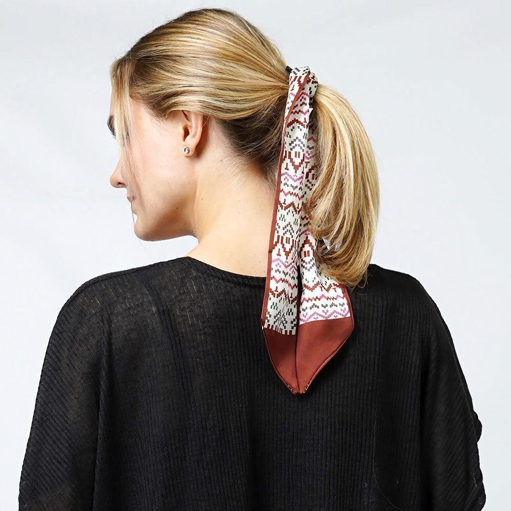 Brown Ethnic Print Satin Head Scarf - Jewelry Store by Erik Rayo