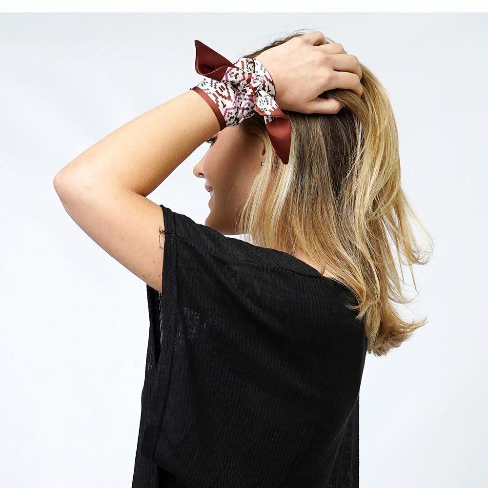 Brown Ethnic Print Satin Head Scarf - Jewelry Store by Erik Rayo