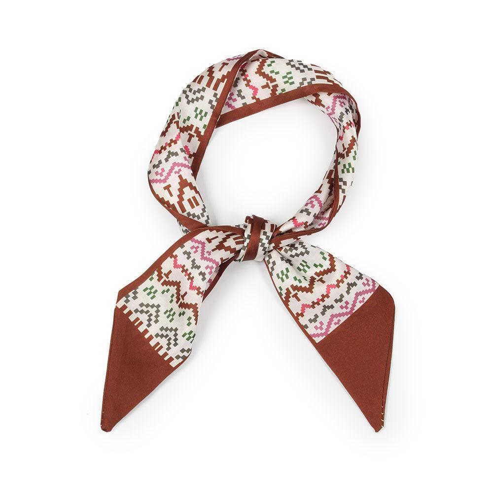 Brown Ethnic Print Satin Head Scarf - Jewelry Store by Erik Rayo