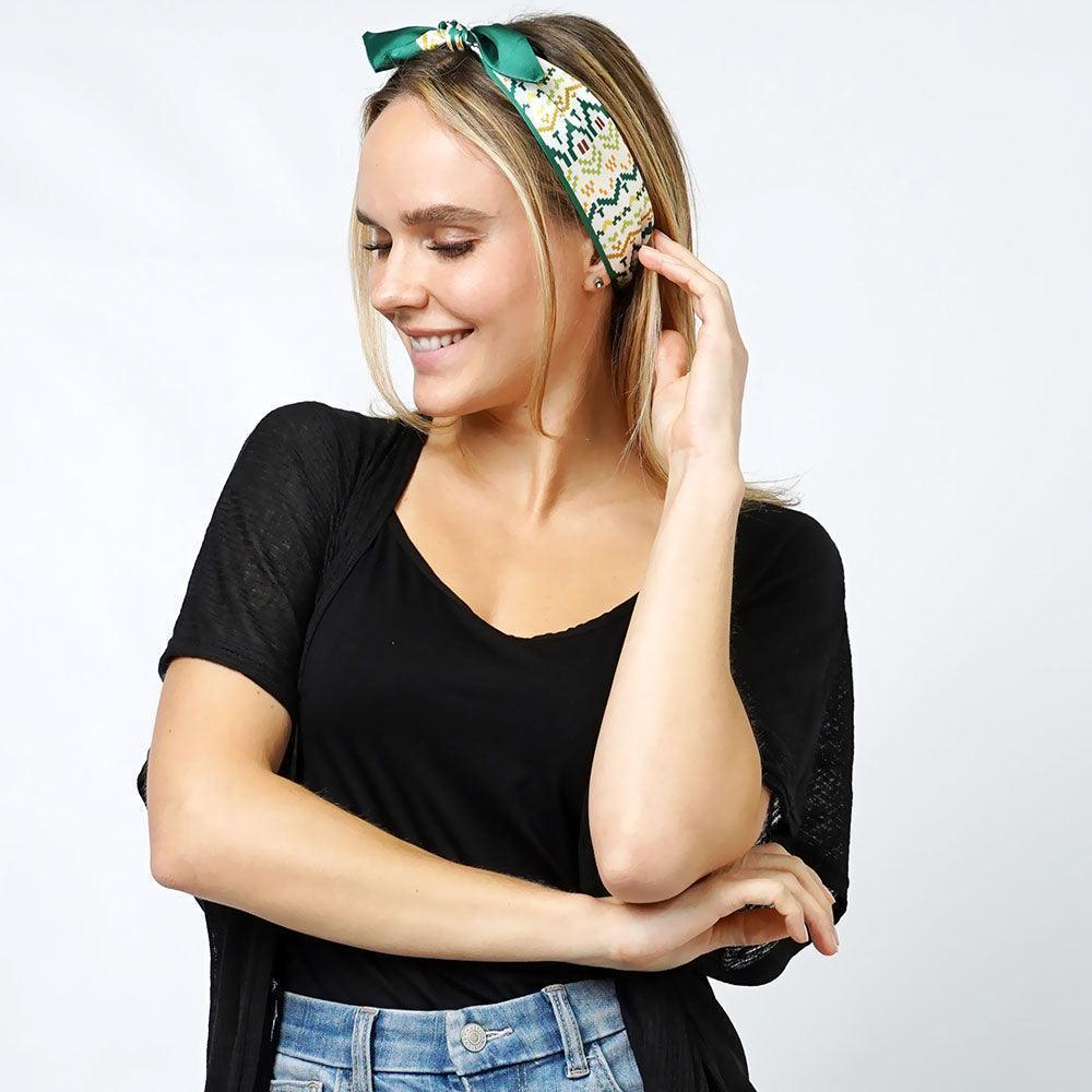 Green Ethnic Print Satin Head Scarf - Jewelry Store by Erik Rayo