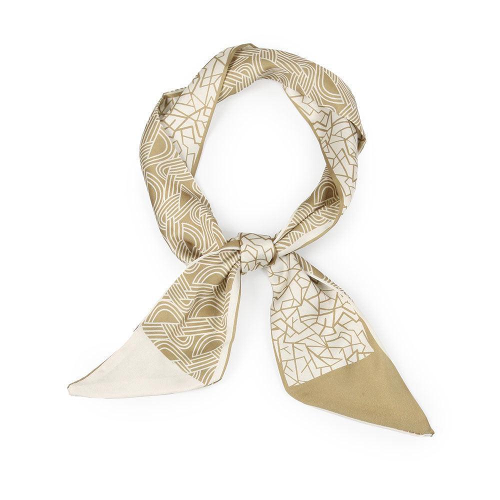 Beige Geometric Print Satin Head Scarf - Jewelry Store by Erik Rayo