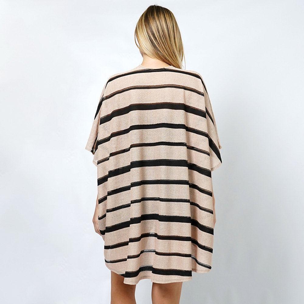 Beige Stripe Relaxed Fit Kimono Poncho - Jewelry Store by Erik Rayo