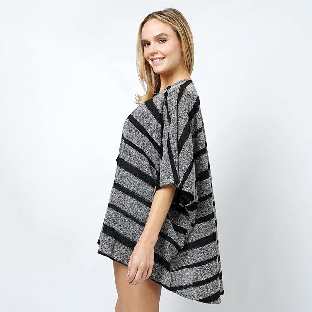 Black Stripe Relaxed Fit Kimono Poncho - Jewelry Store by Erik Rayo