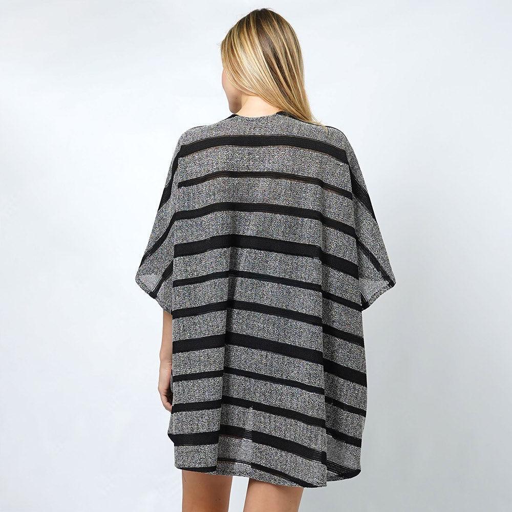 Black Stripe Relaxed Fit Kimono Poncho - Jewelry Store by Erik Rayo