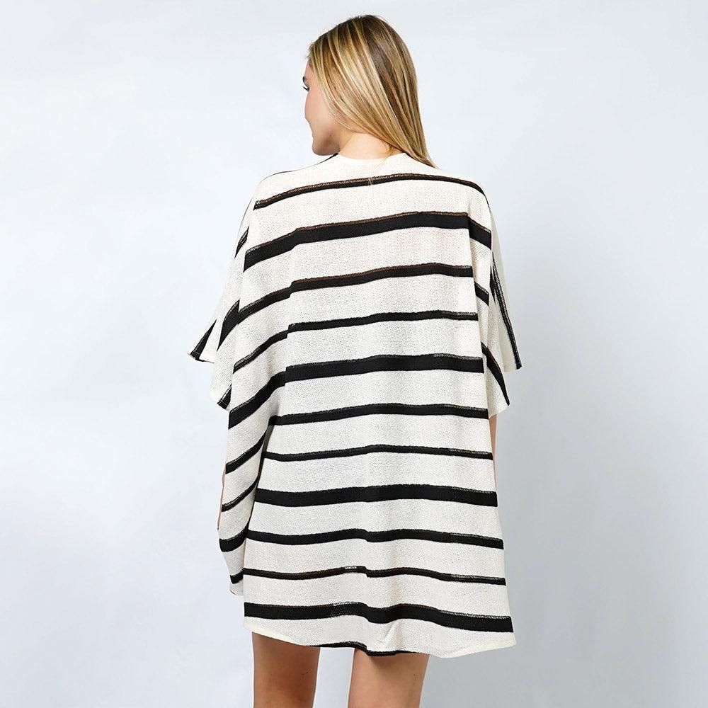 Ivory Stripe Relaxed Fit Kimono Poncho - Jewelry Store by Erik Rayo