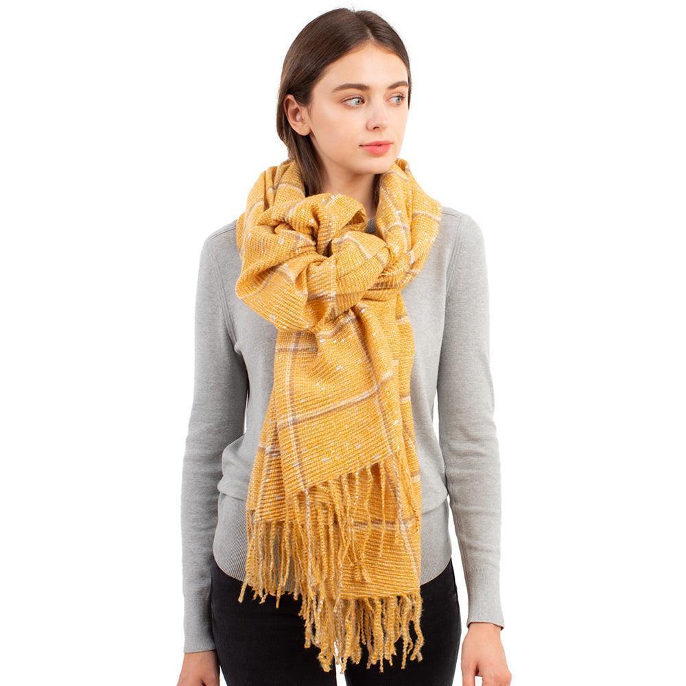 Mustard Glitter Checker Pattern With Tassel Scarf - Jewelry Store by Erik Rayo