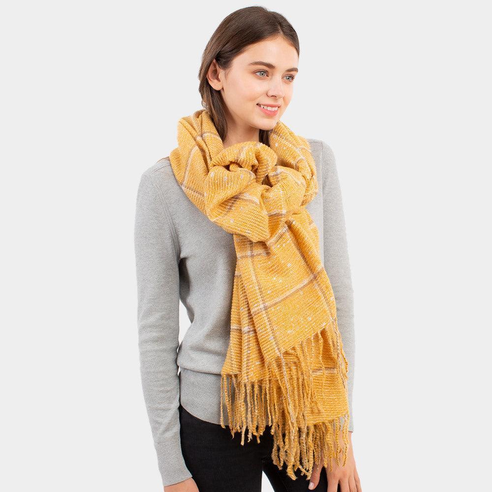 Mustard Glitter Checker Pattern With Tassel Scarf - Jewelry Store by Erik Rayo
