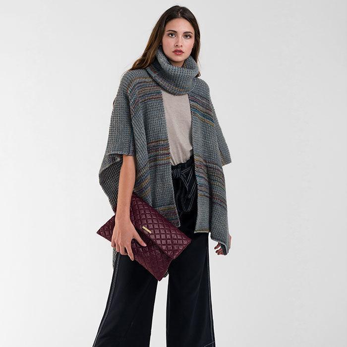 Gray Marled Striped Ruana Poncho - Jewelry Store by Erik Rayo