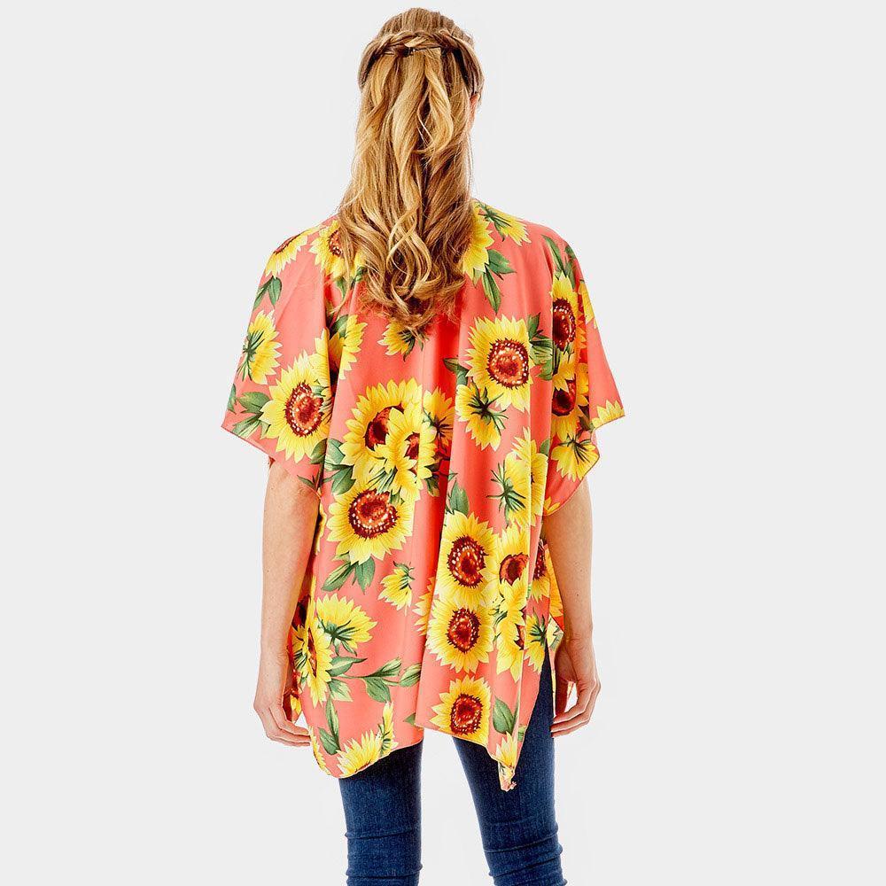 Pink Sunflower Print Cover Up Kimono Poncho - Jewelry Store by Erik Rayo