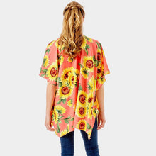 Load image into Gallery viewer, Pink Sunflower Print Cover Up Kimono Poncho
