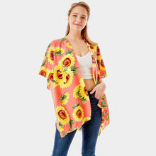 Load image into Gallery viewer, Pink Sunflower Print Cover Up Kimono Poncho
