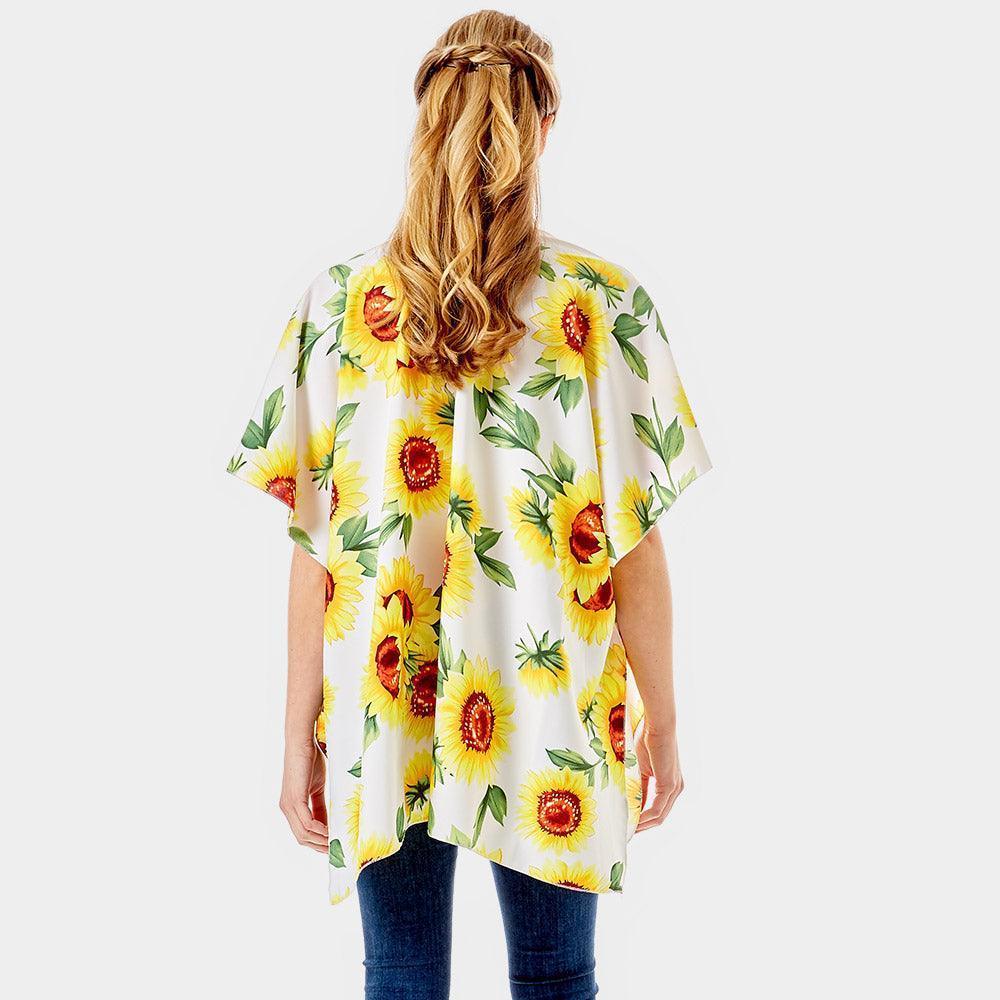 White Sunflower Print Cover Up Kimono Poncho - Jewelry Store by Erik Rayo