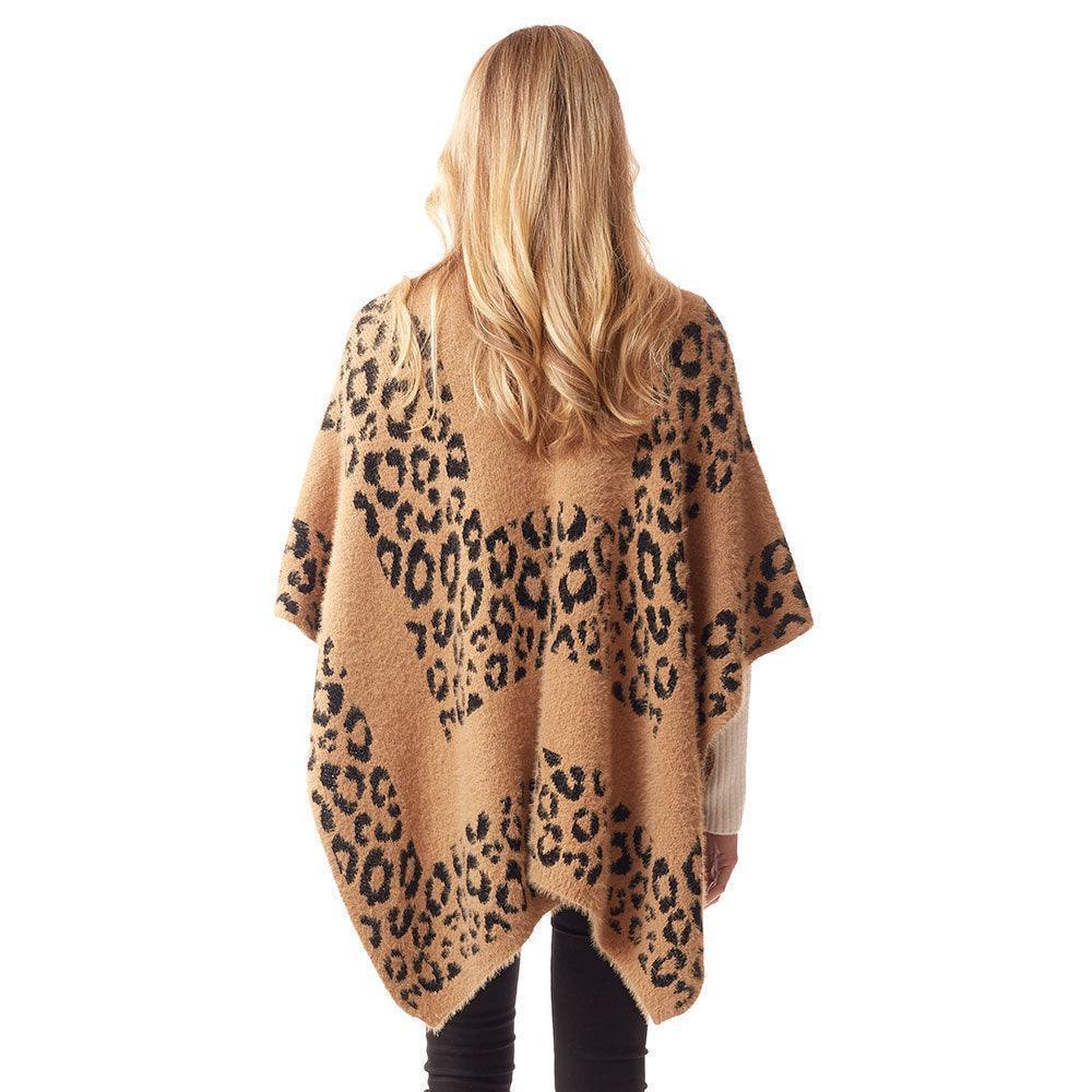 Beige Leopard Patterned Soft Fuzzy Ruana Poncho - Jewelry Store by Erik Rayo