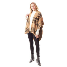 Load image into Gallery viewer, Beige Leopard Patterned Soft Fuzzy Ruana Poncho
