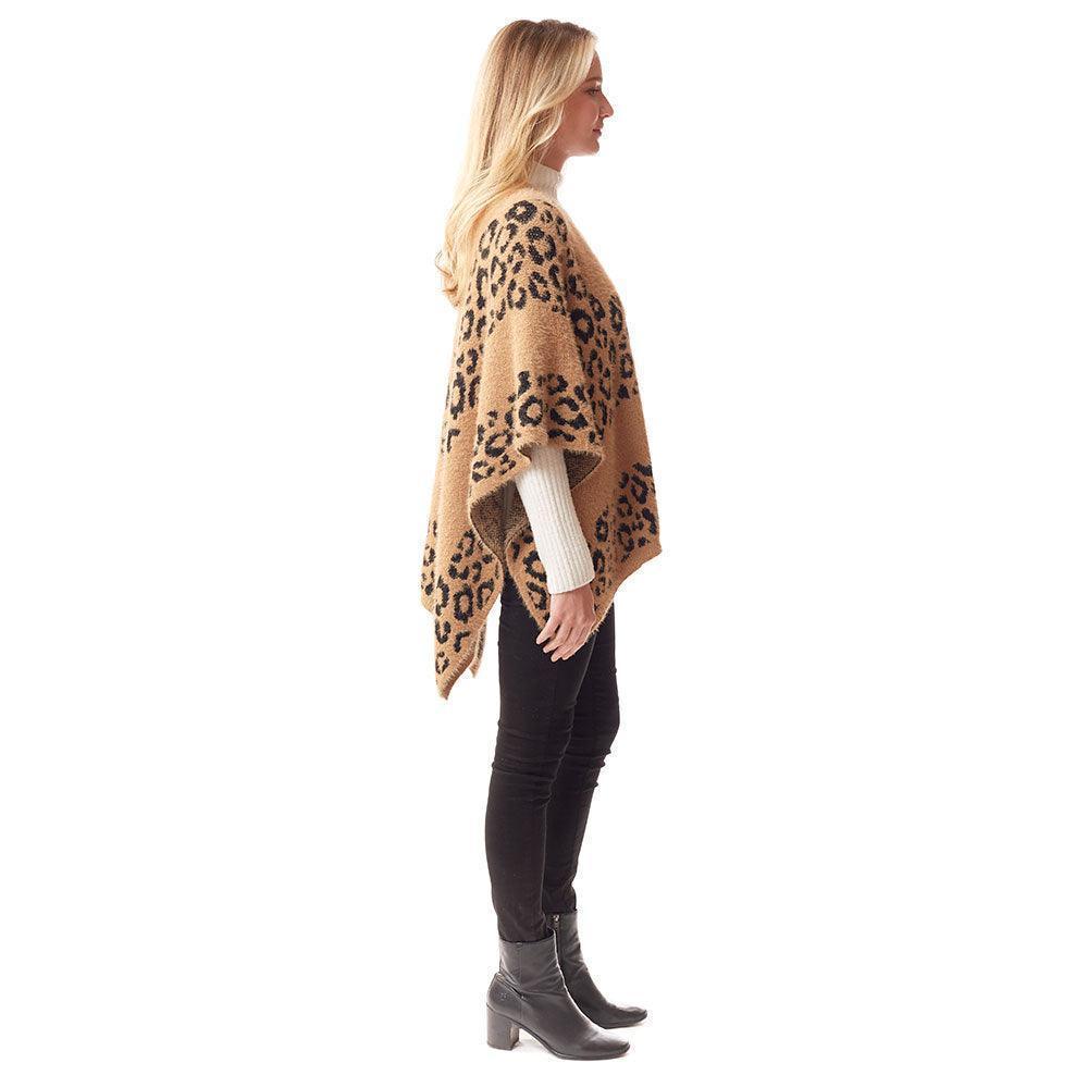 Beige Leopard Patterned Soft Fuzzy Ruana Poncho - Jewelry Store by Erik Rayo