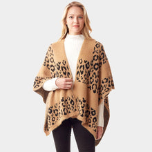 Load image into Gallery viewer, Beige Leopard Patterned Soft Fuzzy Ruana Poncho
