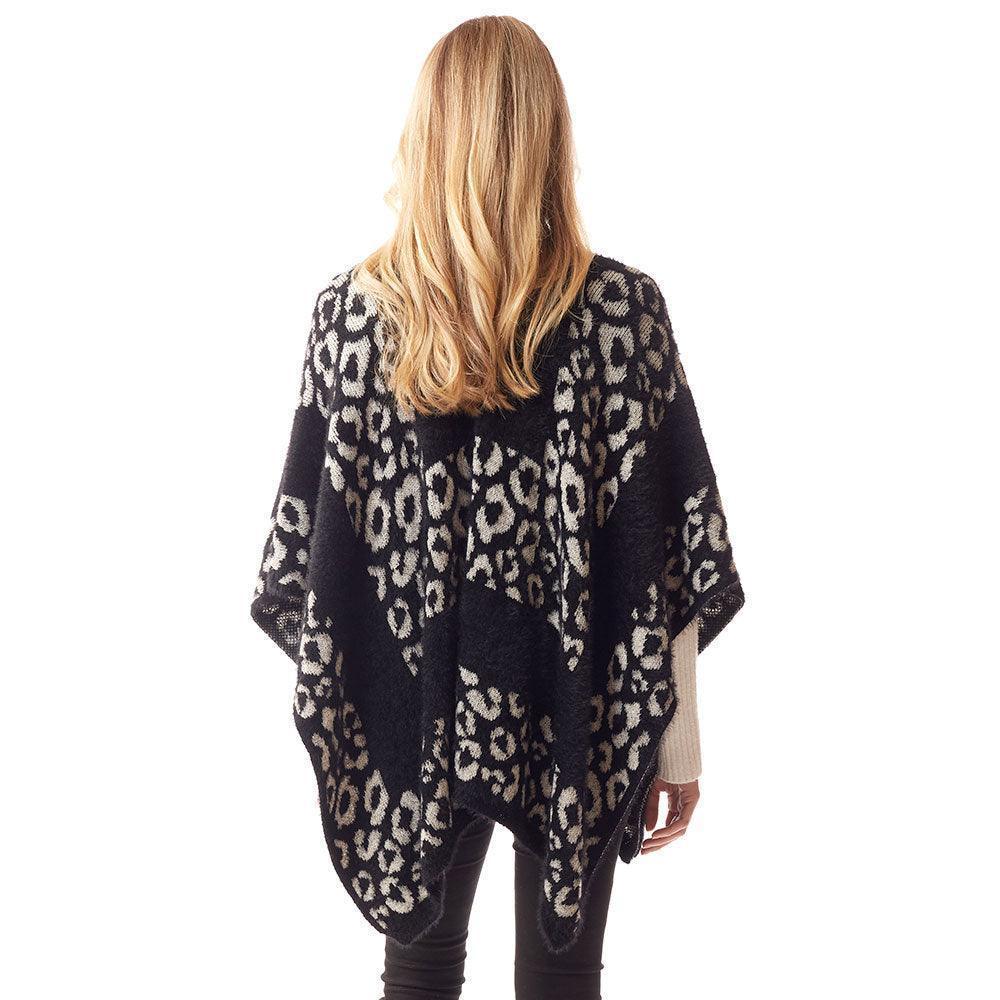 Black Leopard Patterned Soft Fuzzy Ruana Poncho - Jewelry Store by Erik Rayo