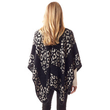 Load image into Gallery viewer, Black Leopard Patterned Soft Fuzzy Ruana Poncho
