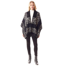 Load image into Gallery viewer, Black Leopard Patterned Soft Fuzzy Ruana Poncho
