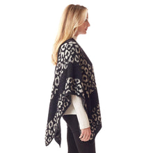 Load image into Gallery viewer, Black Leopard Patterned Soft Fuzzy Ruana Poncho
