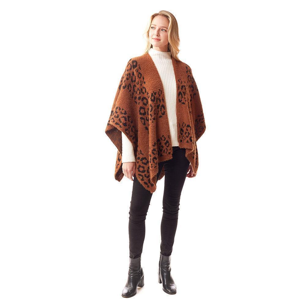Brown Leopard Patterned Soft Fuzzy Ruana Poncho - Jewelry Store by Erik Rayo