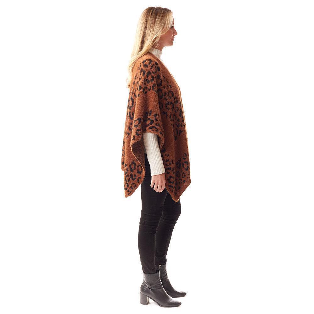 Brown Leopard Patterned Soft Fuzzy Ruana Poncho - Jewelry Store by Erik Rayo